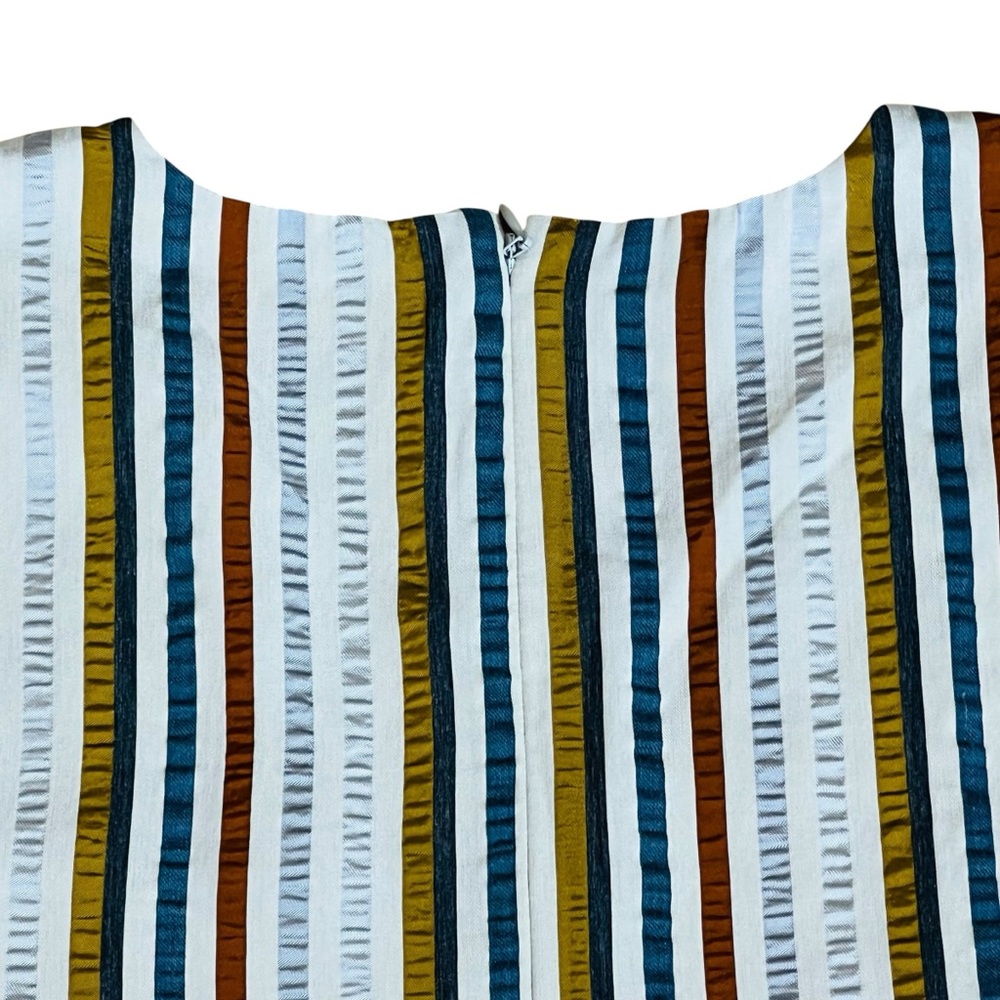 Theory Women’s Sz 2 V-Neck Stripe Sleeveless Linen Blend Dress Shift Lightweight - Picture 8 of 15